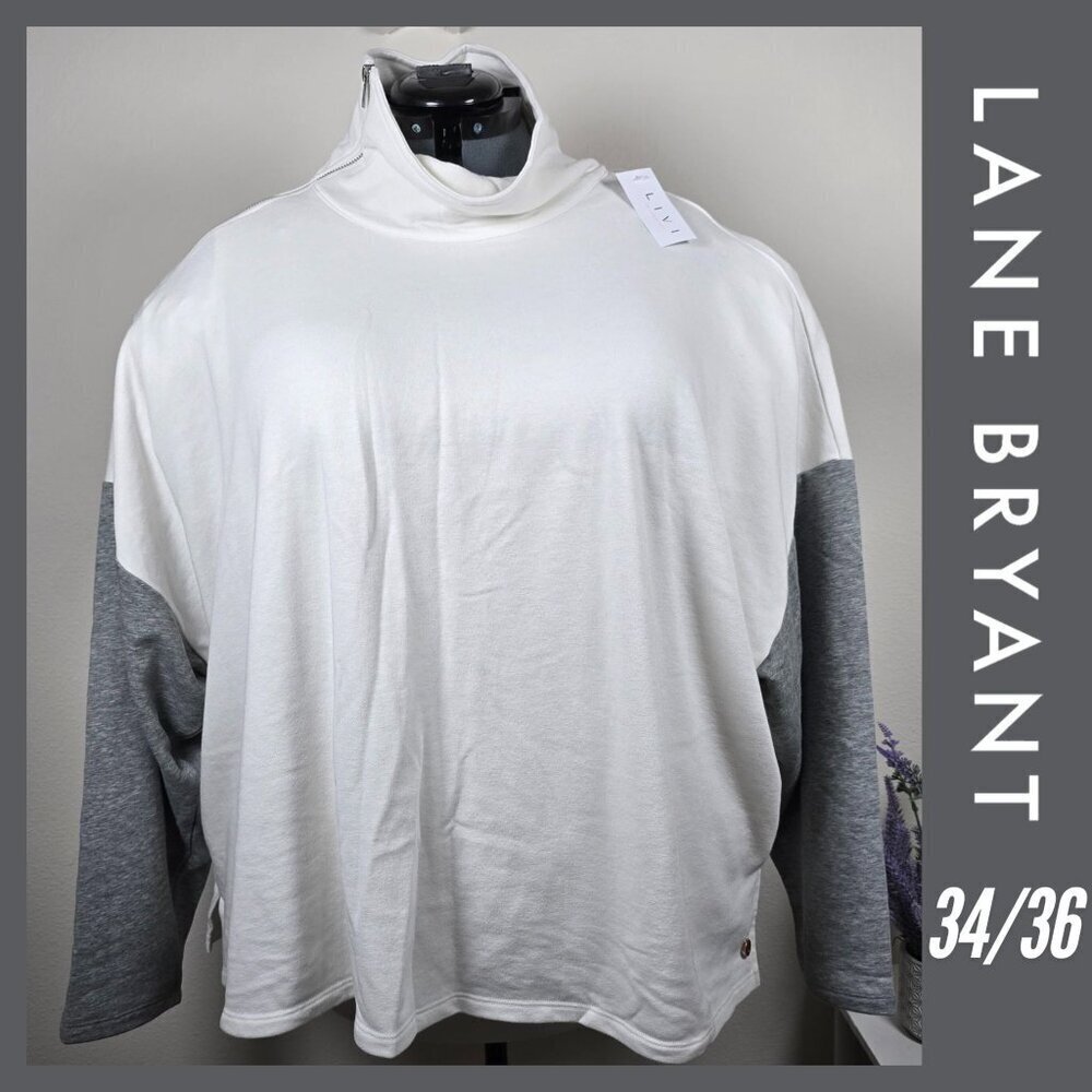 Lane Bryant White & Gray Zip Mock Neck Crop-Style Sweatshirt Size 34/36